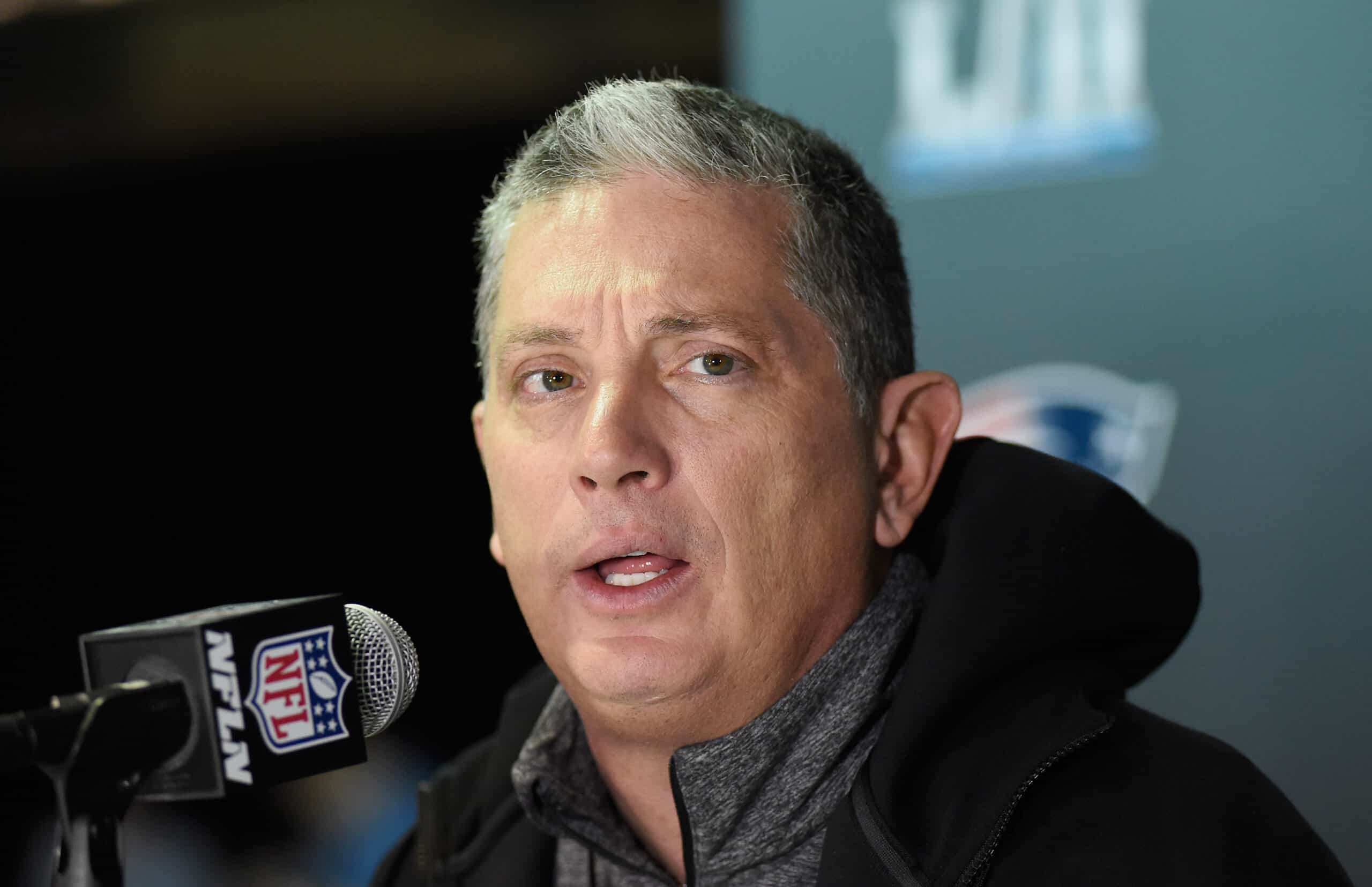 Jim Schwartz of the Philadelphia Eagles speaks to the media during Super Bowl LII media availability on February 1, 2018 at Mall of America in Bloomington, Minnesota. The Philadelphia Eagles will face the New England Patriots in Super Bowl LII on February 4th.