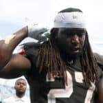 Running back Kareem Hunt #27 of the Cleveland Browns walks off the field following their 26-24 victory over the Carolina Panthers at Bank of America Stadium on September 11, 2022 in Charlotte, North Carolina.