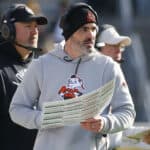 Head Coach Kevin Stefanski of the Cleveland Browns looks on during the first half of the game against the Pittsburgh Steelers at Acrisure Stadium on January 08, 2023 in Pittsburgh, Pennsylvania.