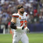 Offensive tackle Joe Thomas #73 of the Cleveland Browns before they take on the Baltimore Ravens at M&T Bank Stadium on September 17, 2017 in Baltimore, Maryland.