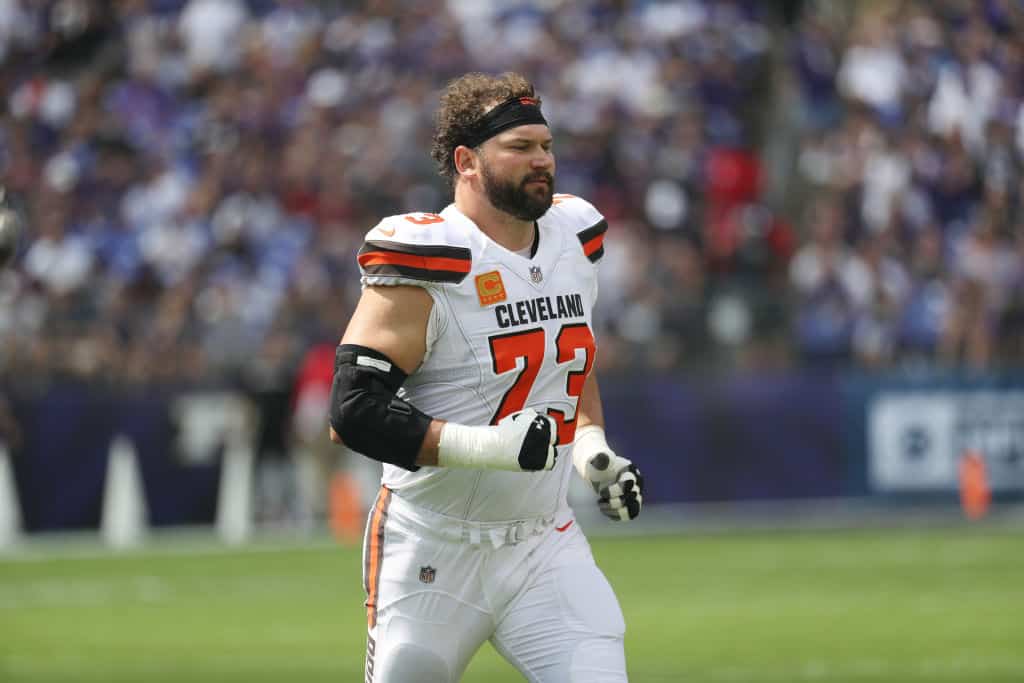 Offensive tackle Joe Thomas #73 of the Cleveland Browns before they take on the Baltimore Ravens at M&T Bank Stadium on September 17, 2017 in Baltimore, Maryland.