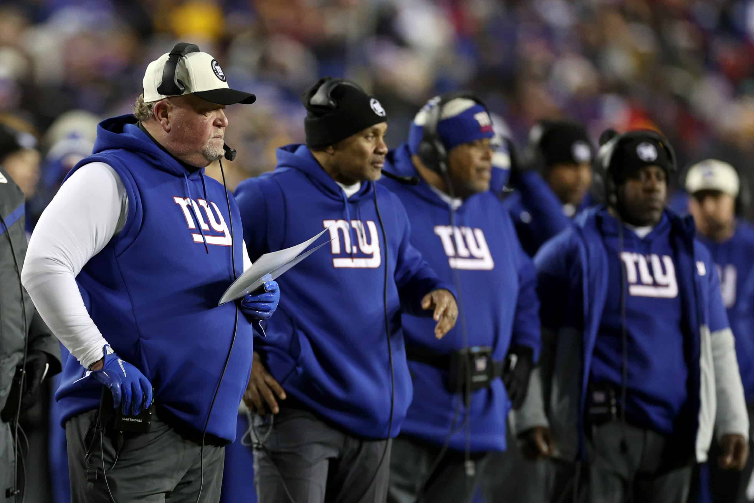 Defensive coordinator Don "Wink" Martindale of the New York Giants looks on against the Washington Commanders at FedExField on December 18, 2022 in Landover, Maryland.