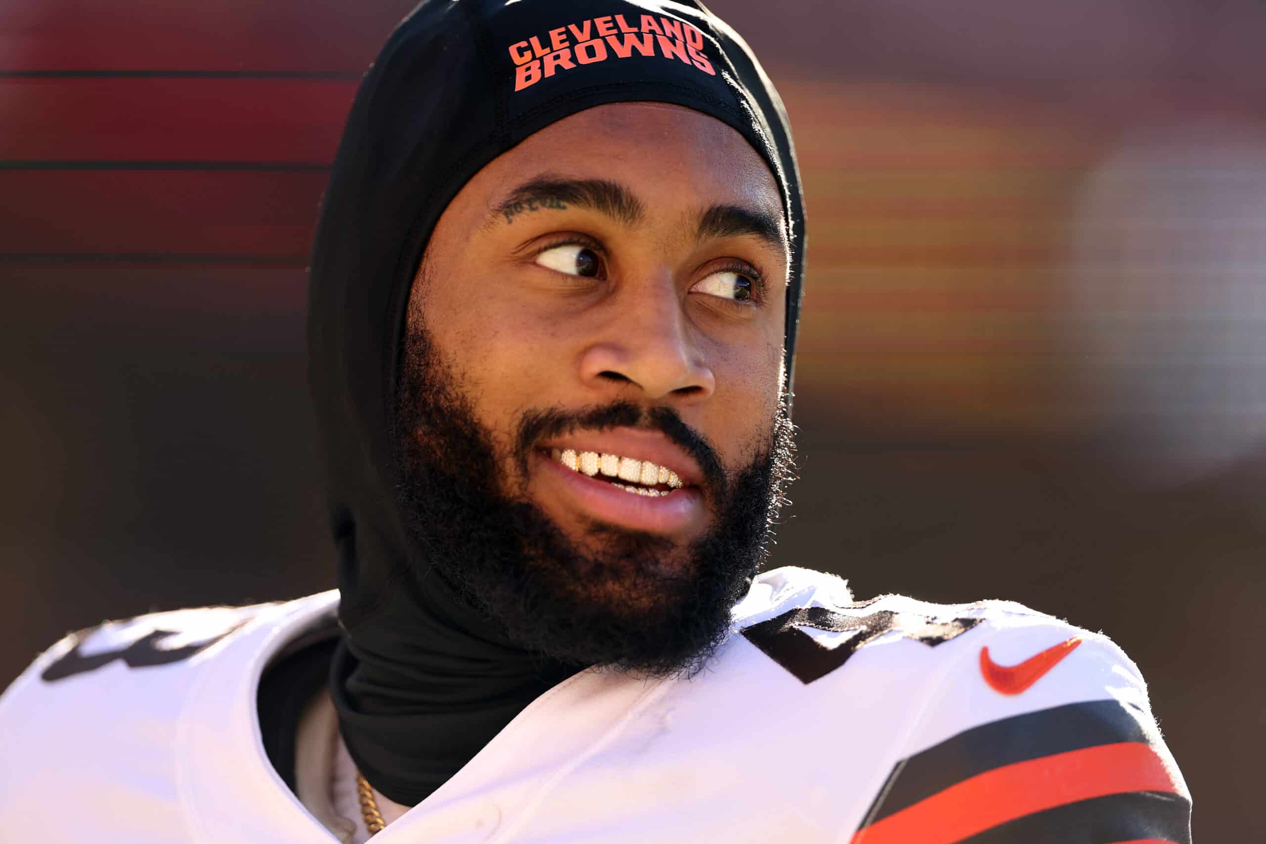 John Johnson III #43 of the Cleveland Browns looks on before playing against the Washington Commanders at FedExField on January 01, 2023 in Landover, Maryland.