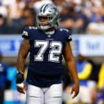 Trysten Hill #72 of the Dallas Cowboys at SoFi Stadium on October 09, 2022 in Inglewood, California.