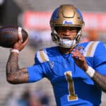 Quarterback Dorian Thompson-Robinson #1 of the UCLA Bruins warms up before his team's game against the Pittsburgh Panthers in the Tony the Tiger Sun Bowl game at Sun Bowl Stadium on December 30, 2022 in El Paso, Texas.