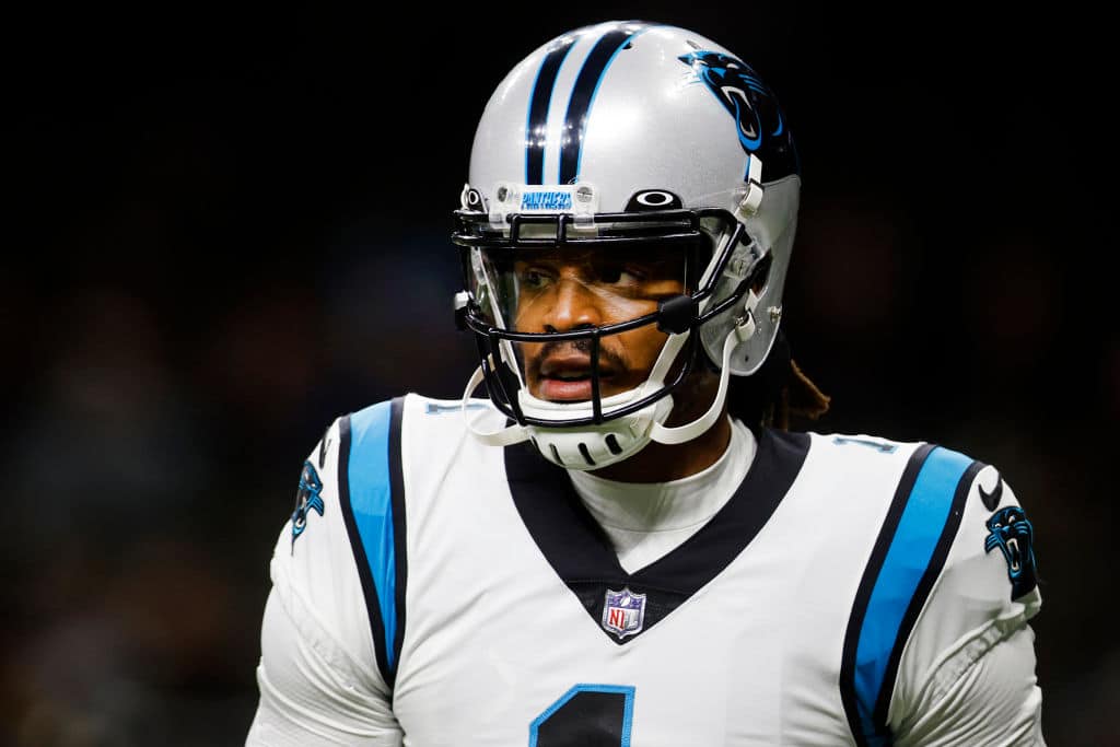 Cam Newton #1 of the Carolina Panthers warms up before the game against the New Orleans Saints at Caesars Superdome on January 02, 2022 in New Orleans, Louisiana. 