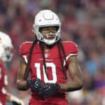 Wide receiver DeAndre Hopkins #10 of the Arizona Cardinals during the NFL game at State Farm Stadium on December 12, 2022 in Glendale, Arizona. The Patriots defeated the Cardinals 27-13.