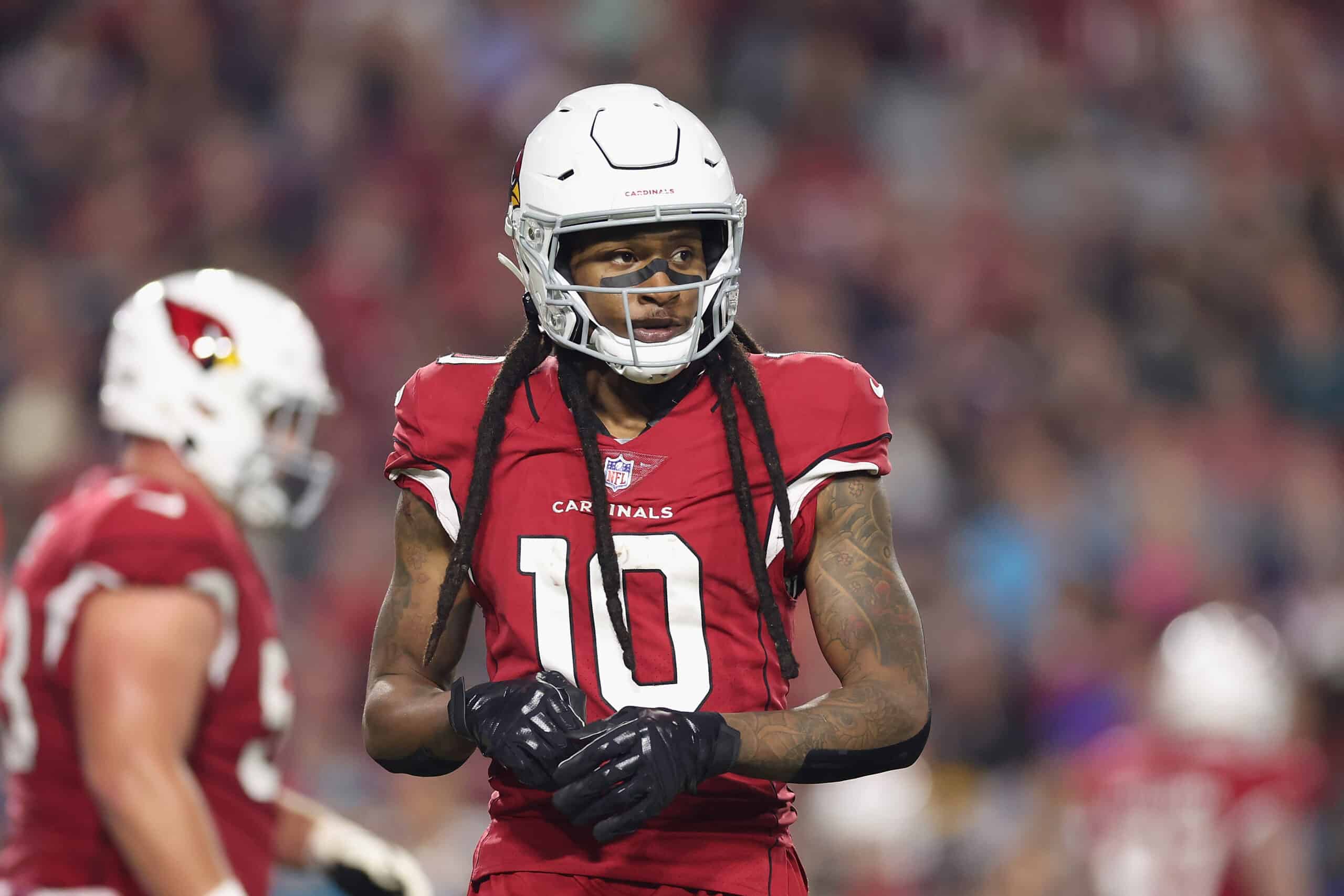 Wide receiver DeAndre Hopkins #10 of the Arizona Cardinals during the NFL game at State Farm Stadium on December 12, 2022 in Glendale, Arizona. The Patriots defeated the Cardinals 27-13. 