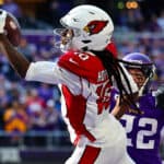 DeAndre Hopkins #10 of the Arizona Cardinals catches the ball for a touchdown as Harrison Smith #22 of the Minnesota Vikings defends during the second quarter at U.S. Bank Stadium on October 30, 2022 in Minneapolis, Minnesota.
