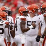 Deshaun Watson #4 of the Cleveland Browns looks to the sidelines during the first quarter of a preseason game against the Kansas City Chiefs at GEHA Field at Arrowhead Stadium on August 26, 2023 in Kansas City, Missouri.