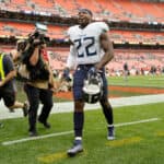 Derrick Henry #22 of the Tennessee Titans walks off of the field after defeating the Cleveland Browns 43-13 at FirstEnergy Stadium on September 8, 2019 in Cleveland, Ohio.