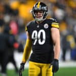 T.J. Watt #90 of the Pittsburgh Steelers looks on prior to a game against the Cleveland Browns at Heinz Field on January 03, 2022 in Pittsburgh, Pennsylvania.