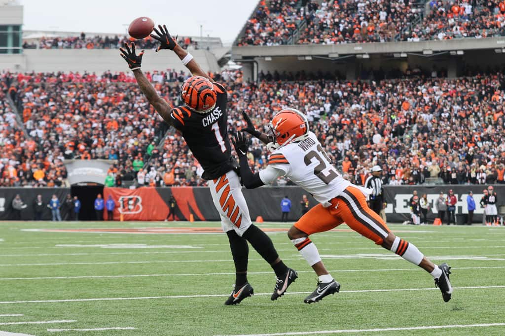 Ja'Marr Chase #1of the Cincinnati Bengals against the Cleveland Browns at Paycor Stadium on December 11, 2022 in Cincinnati, Ohio.