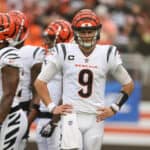 Joe Burrow #9 of the Cincinnati Bengals plays against the Cleveland Browns at Cleveland Browns Stadium on September 10, 2023 in Cleveland, Ohio.