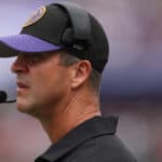 Head coach John Harbaugh of the Baltimore Ravens looks on against the Houston Texans at M&T Bank Stadium on September 10, 2023 in Baltimore, Maryland.