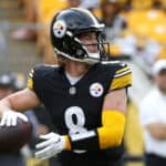 Kenny Pickett #8 of the Pittsburgh Steelers looks to throw a pass in the second half of a game against /sanat Acrisure Stadium on September 10, 2023 in Pittsburgh, Pennsylvania.