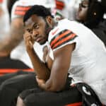 Amari Cooper #2 of the Cleveland Browns looks on during the second half of a preseason game against the Washington Commanders at Cleveland Browns Stadium on August 11, 2023 in Cleveland, Ohio.