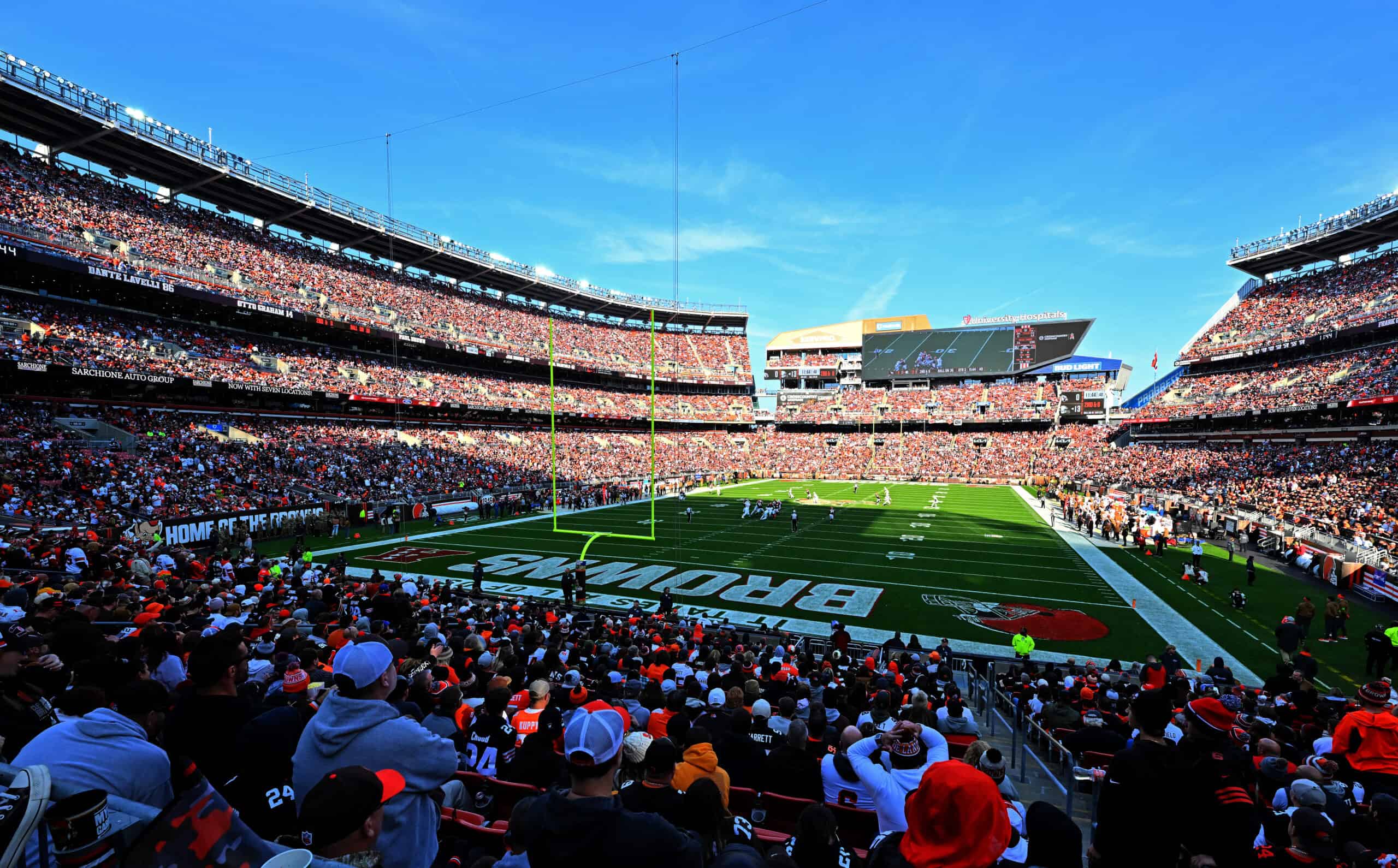 CLEVELAND, OHIO - NOVEMBER 05: An overall view of the stadium during the game between the Cleveland Browns and the Arizona Cardinals at Cleveland Browns Stadium on November 05, 2023 in Cleveland, Ohio. 