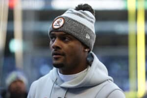 Deshaun Watson #4 of the Cleveland Browns looks on prior to a game against the Seattle Seahawks at Lumen Field on October 29, 2023 in Seattle, Washington