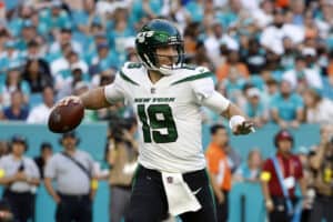 MIAMI GARDENS, FLORIDA - JANUARY 08: Quarterback Joe Flacco #19 of the New York Jets during their game against their Miami Dolphins at Hard Rock Stadium on January 08, 2023 in Miami Gardens, Florida.