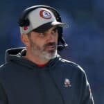 Head coach Kevin Stefanski of the Cleveland Browns looks on during the second quarter against the Seattle Seahawks at Lumen Field on October 29, 2023 in Seattle, Washington.