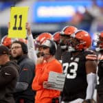 INGLEWOOD, CALIFORNIA - DECEMBER 03: Kevin Stefanski of the Cleveland Browns watches during a 36-19 loss to the Los Angeles Rams at SoFi Stadium on December 03, 2023 in Inglewood, California.