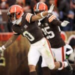 CLEVELAND, OHIO - DECEMBER 10: Greg Newsome II #0 of the Cleveland Browns reacts after an interception intended for Calvin Ridley #0 of the Jacksonville Jaguars during the fourth quarter at Cleveland Browns Stadium on December 10, 2023 in Cleveland, Ohio