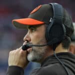 HOUSTON, TEXAS - DECEMBER 24: Head coach Kevin Stefanski of the Cleveland Browns looks on against the Houston Texans during the first quarter at NRG Stadium on December 24, 2023 in Houston, Texas.