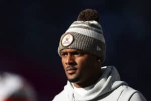 SEATTLE, WASHINGTON - OCTOBER 29: Deshaun Watson #4 of the Cleveland Browns looks on during a game against the Seattle Seahawks at Lumen Field on October 29, 2023 in Seattle, Washington.