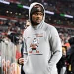 CLEVELAND, OHIO - DECEMBER 28: Deshaun Watson #4 looks on prior to playing the New York Jets at Cleveland Browns Stadium on December 28, 2023 in Cleveland, Ohio.