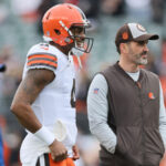 Cleveland Browns quarterback Deshaun Watson and head coach Kevin Stefanski