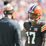 Cleveland Browns quarterbacks Deshaun Watson and Dorian Thompson-Robinson
