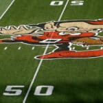 A general view of Brownie the Elf painted on the field before the game between the New York Jets and Cleveland Browns at FirstEnergy Stadium on September 18, 2022 in Cleveland, Ohio.