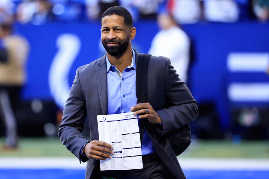 Cleveland Browns general manager Andrew Berry walks the field before the game against the Indianapolis Colts at Lucas Oil Stadium on October 22, 2023 in Indianapolis, Indiana.