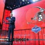 NFL Commissioner Roger Goodell announces a pick by the Cleveland Browns during the first round of the 2018 NFL Draft at AT&T Stadium on April 26, 2018 in Arlington, Texas.