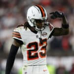 Martin Emerson Jr. #23 of the Cleveland Browns celebrates in the first half against the New York Jets at Cleveland Browns Stadium on December 28, 2023 in Cleveland, Ohio.