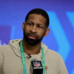 General manager Andrew Berry of the Cleveland Browns speaks to the media during the NFL Combine at the Indiana Convention Center on February 27, 2024 in Indianapolis, Indiana.