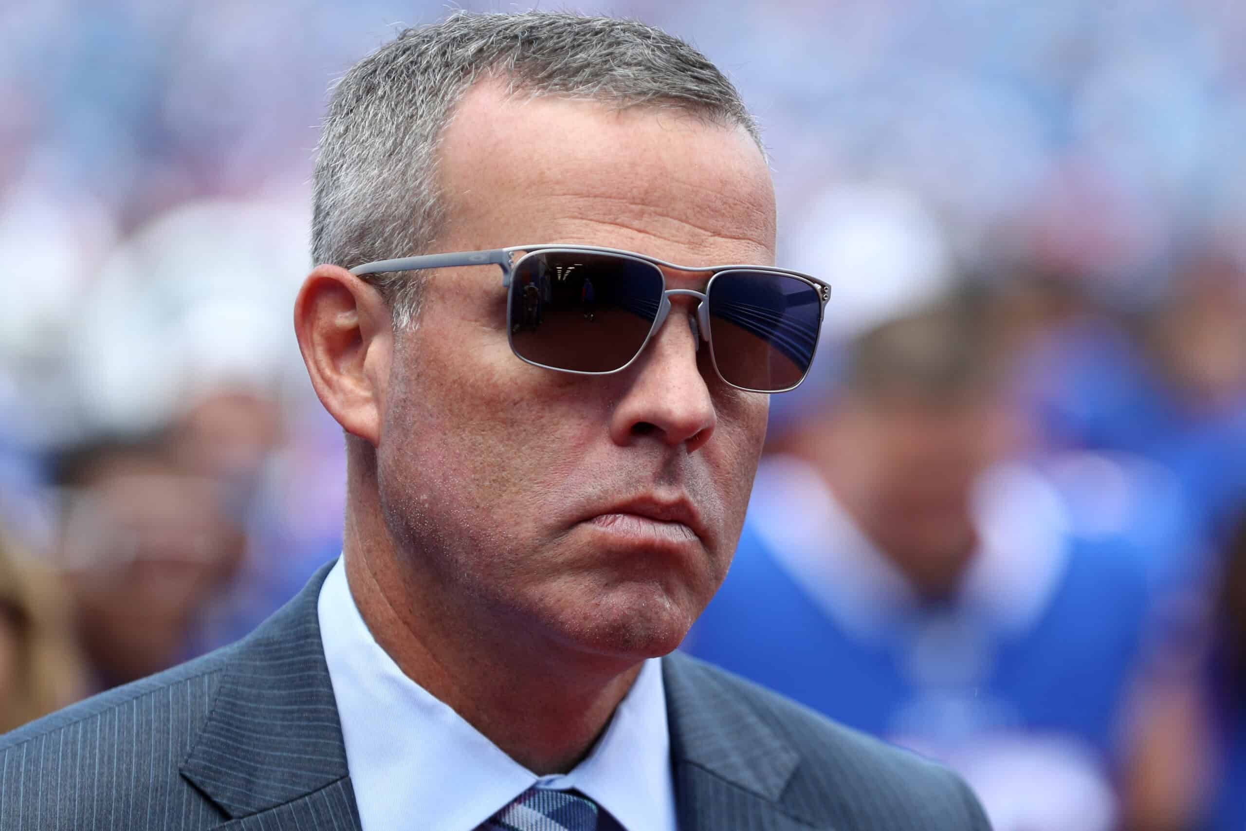 ORCHARD PARK, NEW YORK - SEPTEMBER 08: General Manager Brandon Beane of the Buffalo Bills looks on prior to a game against the Arizona Cardinals at Highmark Stadium on September 08, 2024 in Orchard Park, New York.