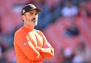 CLEVELAND, OHIO - OCTOBER 20: Head coach Kevin Stefanski of the Cleveland Browns looks on before a game against the Cincinnati Bengals at Huntington Bank Field on October 20, 2024 in Cleveland, Ohio.