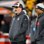 CLEVELAND, OHIO - NOVEMBER 21: Head coach Kevin Stefanski of the Cleveland Browns looks on prior to the game against the Pittsburgh Steelers at Huntington Bank Field on November 21, 2024 in Cleveland, Ohio.