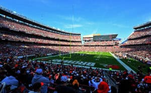 CLEVELAND, OHIO - NOVEMBER 05: An overall view of the stadium during the game between the Cleveland Browns and the Arizona Cardinals at Cleveland Browns Stadium on November 05, 2023 in Cleveland, Ohio.