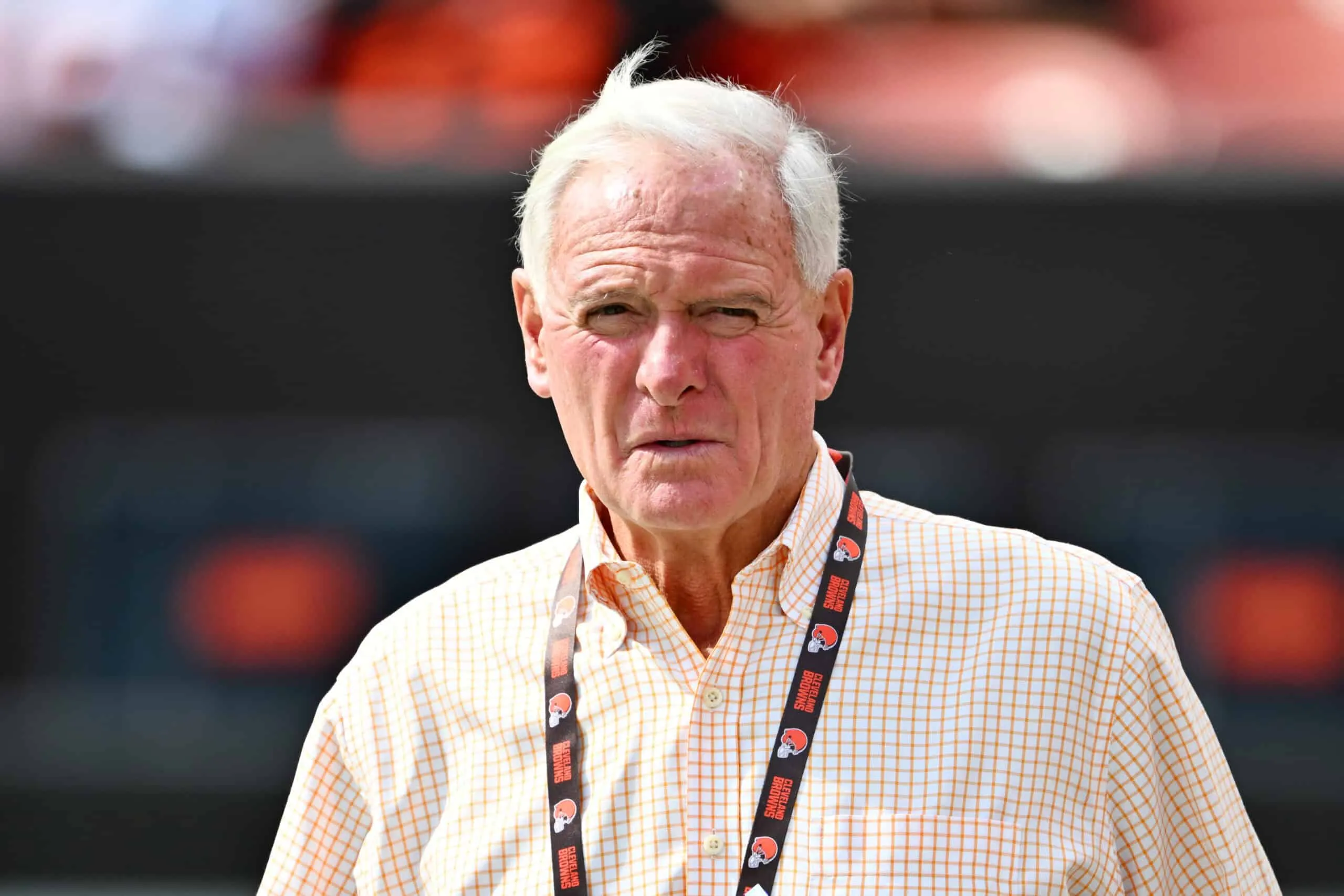 CLEVELAND, OHIO - SEPTEMBER 22: Jimmy Haslam, team owner of the Cleveland Browns, looks on before the game against the New York Giants at Cleveland Browns Stadium on September 22, 2024 in Cleveland, Ohio.