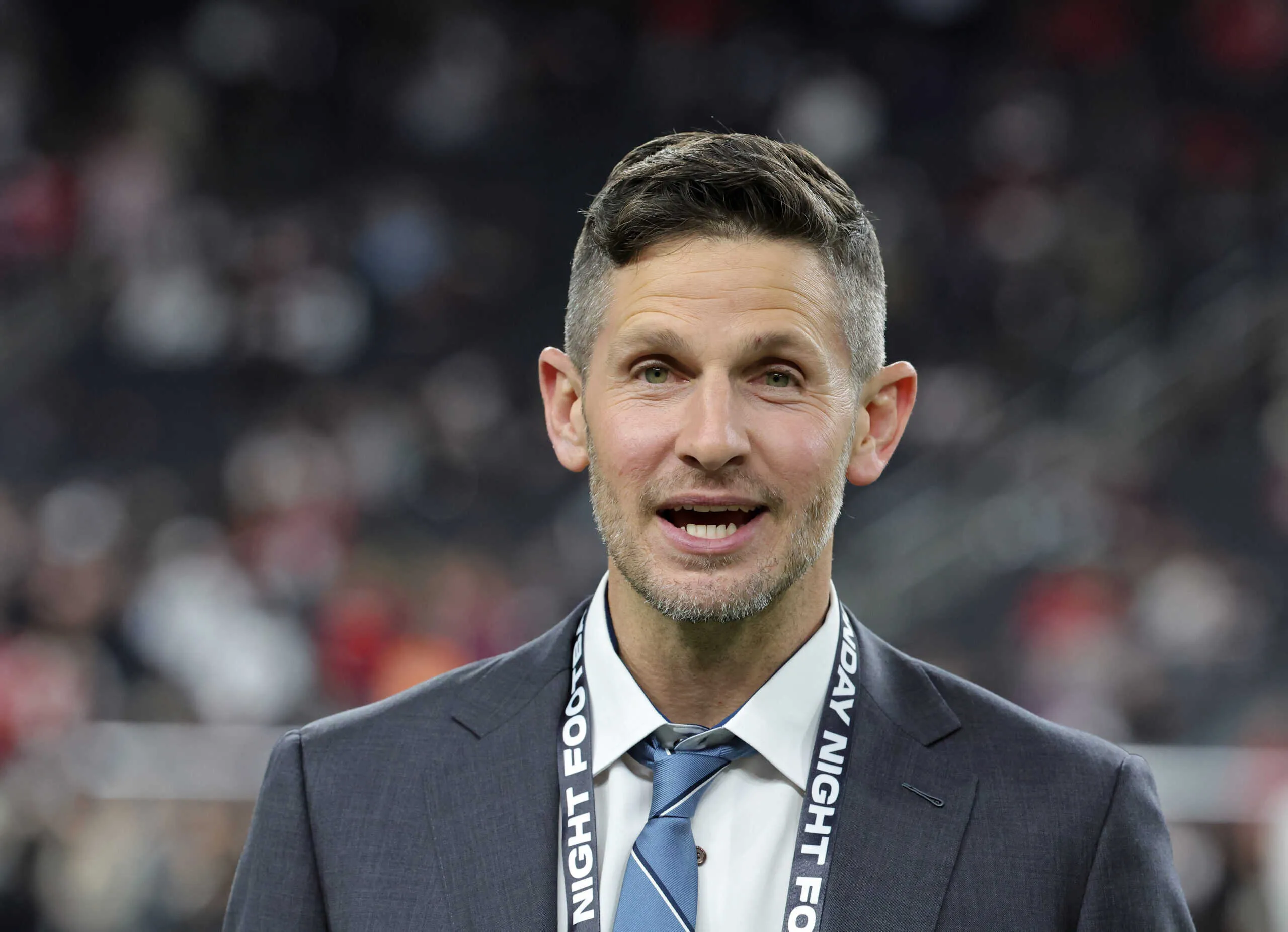 LAS VEGAS, NEVADA - DECEMBER 16: ESPN football analyst Dan Orlovsky looks on during warmups before a game between the Atlanta Falcons and the Las Vegas Raiders at Allegiant Stadium on December 16, 2024 in Las Vegas, Nevada. The Falcons defeated the Raiders 15-9.