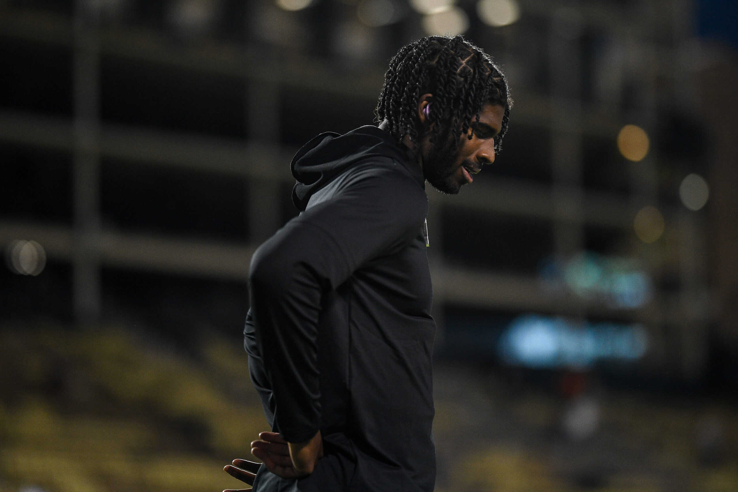 BOULDER, CO - NOVEMBER 4: Shedeur Sanders #2 of the Colorado Buffaloes warms up before a game against the Oregon State Beavers at Folsom Field on November 4, 2023 in Boulder, Colorado.