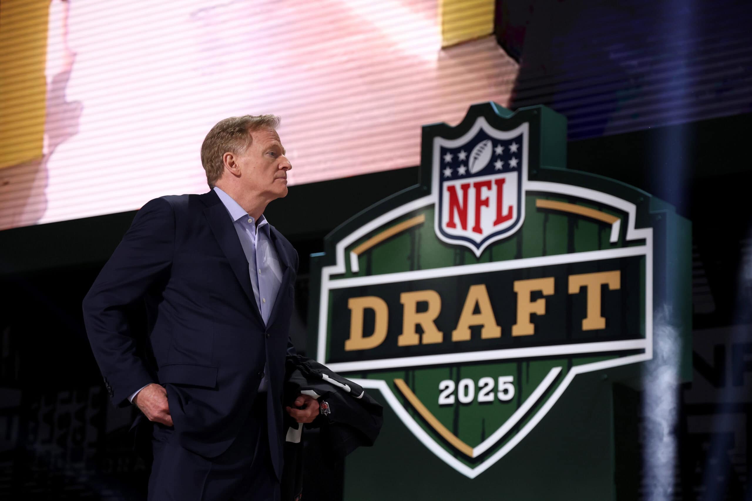 GREEN BAY, WISCONSIN - APRIL 24: NFL Commissioner Roger Goodell looks on during the first round of the 2025 NFL Draft at Lambeau Field on April 24, 2025 in Green Bay, Wisconsin.