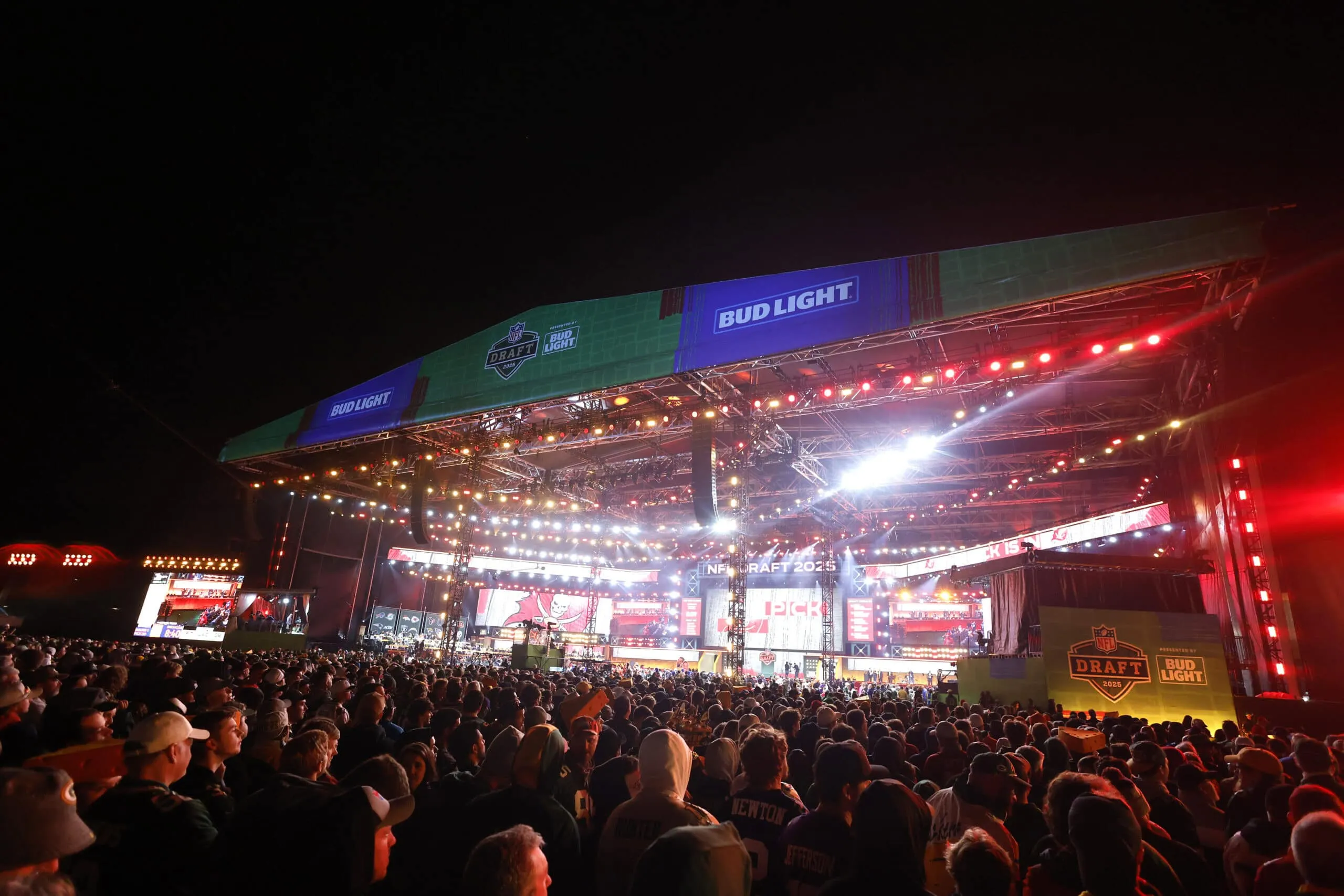 GREEN BAY, WISCONSIN - APRIL 24: A general view of the stage during the Tampa Bay Buccaneers pick during the first round of the 2025 NFL Draft at Lambeau Field on April 24, 2025 in Green Bay, Wisconsin.