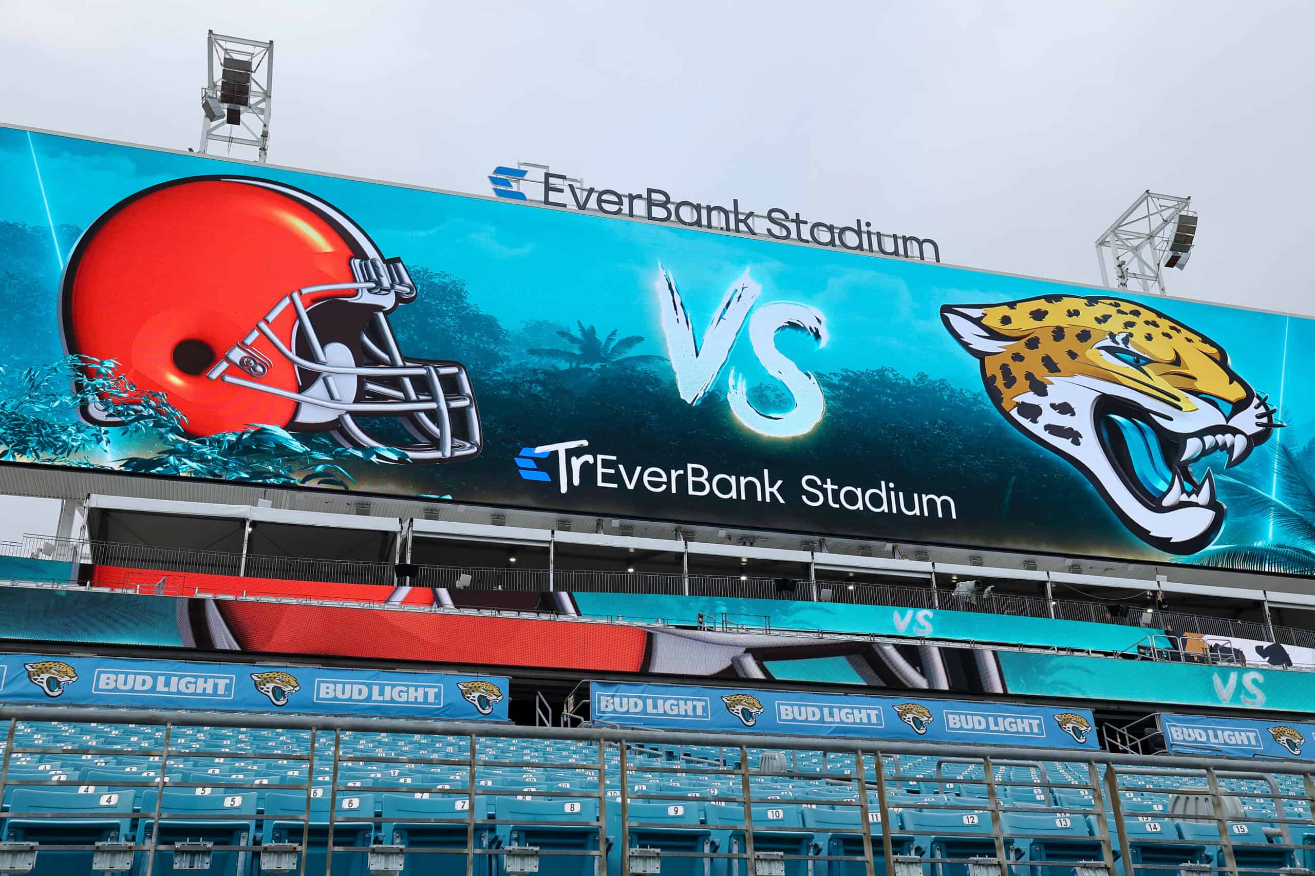 JACKSONVILLE, FLORIDA - SEPTEMBER 15: TrEver Bank Stadium signage is seen is seen ahead of the Cleveland Browns and Jacksonville Jaguars game at TrEver Bank Stadium on September 15, 2024 in Jacksonville, Florida.