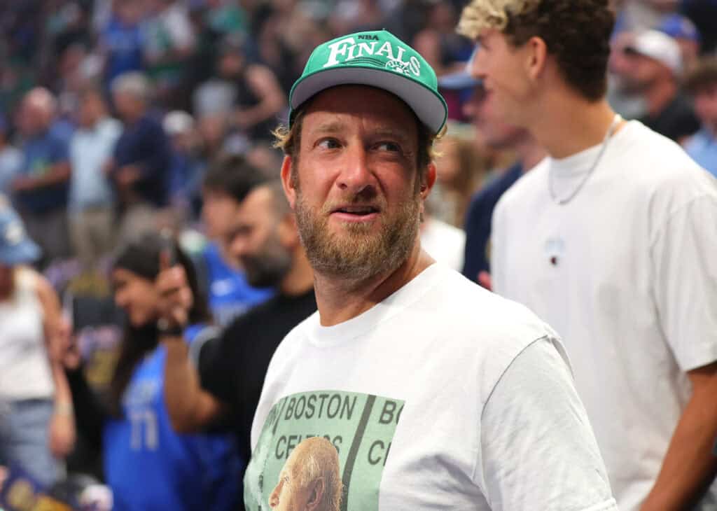 DALLAS, TEXAS - JUNE 14: Dave Portnoy looks on prior to Game Four of the 2024 NBA Finals between the Dallas Mavericks and the Boston Celtics at American Airlines Center on June 14, 2024 in Dallas, Texas.