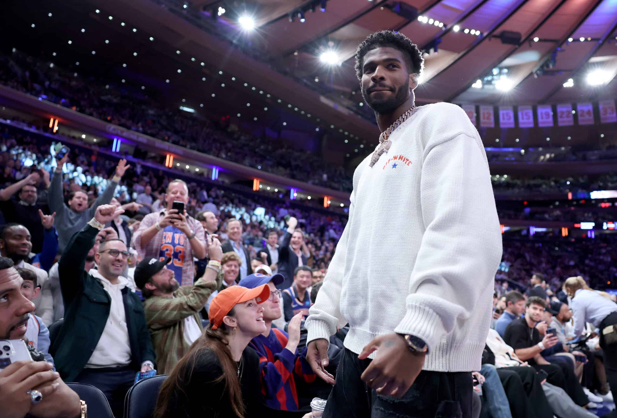 NEW YORK, NEW YORK - DECEMBER 11: Shedeur Sanders attends the quarterfinal game of the Emirates NBA Cup between the New York Knicks and the Atlanta Hawks at Madison Square Garden on December 11, 2024 in New York City. The Atlanta Hawks defeated the New York Knicks 108-100 to advance to the semifinal round.