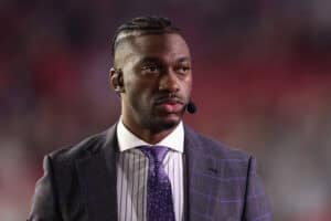 GLENDALE, ARIZONA - DECEMBER 12: Television personality and former NFL athlete Robert Griffin III during the NFL game at State Farm Stadium on December 12, 2022 in Glendale, Arizona. The Patriots defeated the Cardinals 27-13.